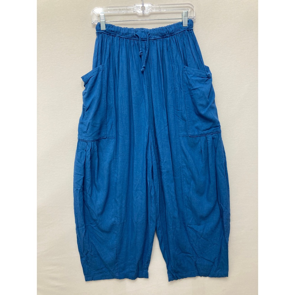 Free People Harem Pants XS Blue Linen Blend Boho Cropped Utility Gorpcore
